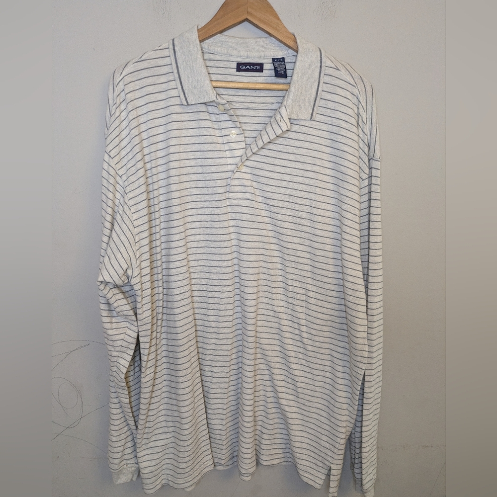 Vtg Gant Mens Cream Striped Henley Long Sleeve Shirt Size XL